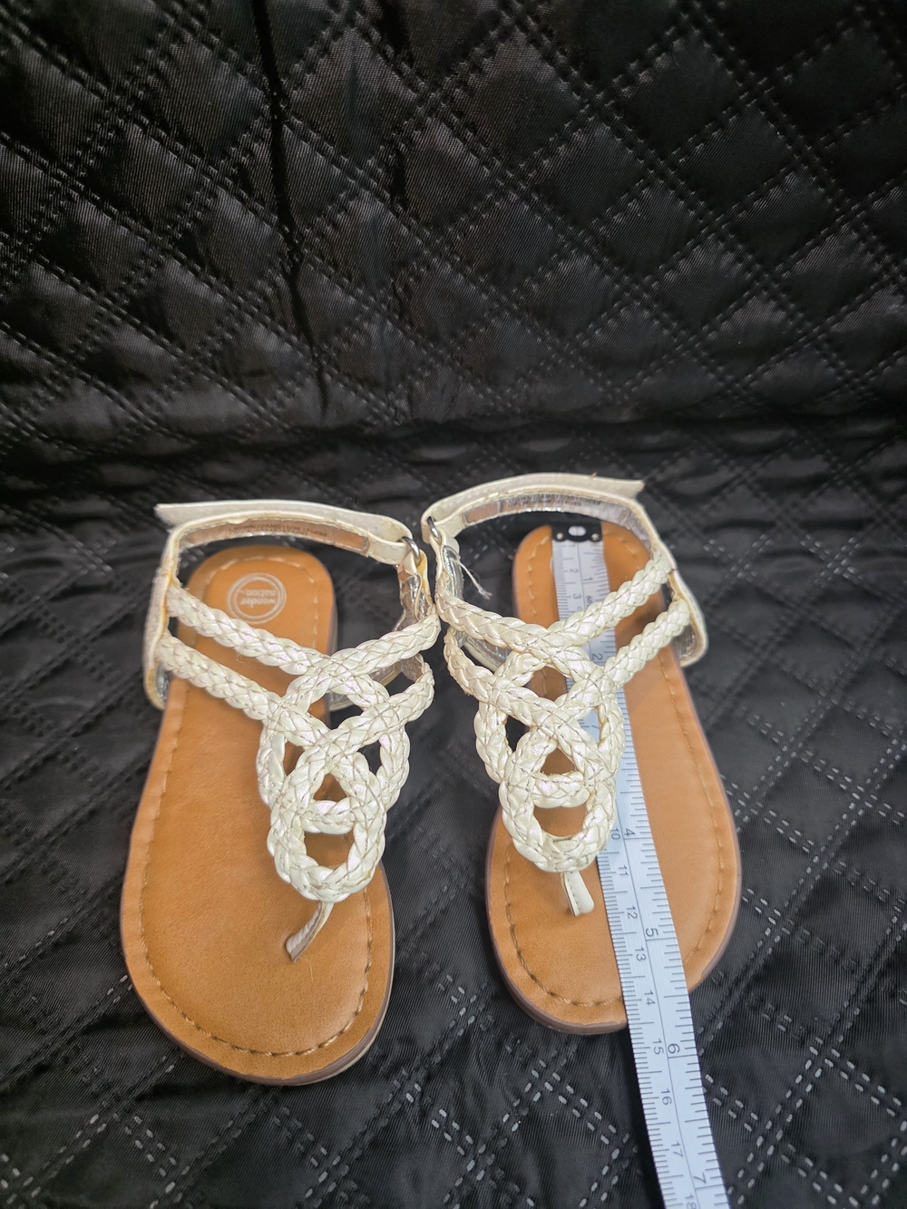 Braided T-Strap Sandals in Cream and Tan